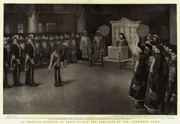 Eine kaiserliche Audienz in Peking innerhalb der Verbotenen Stadt